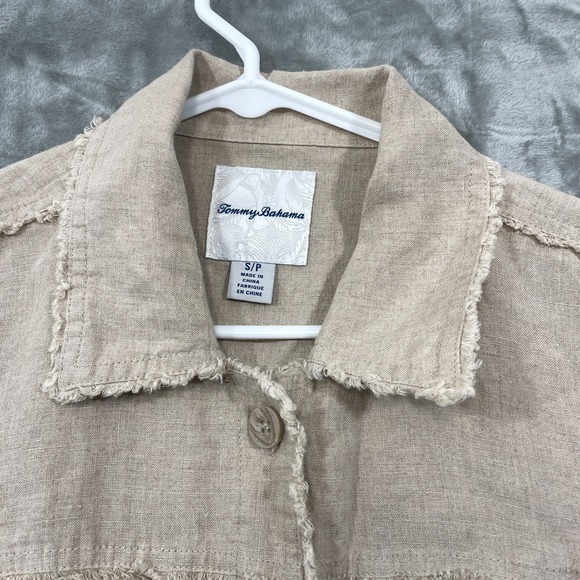 Tommy Bahama 100%  Linen Small Jacket  Beige Raw Edge Button Up  Neutral Summer - Picture 2 of 7